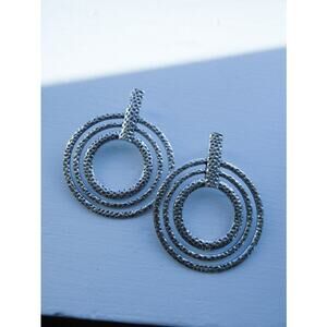 Big Silver Hammered Groovy Earrings